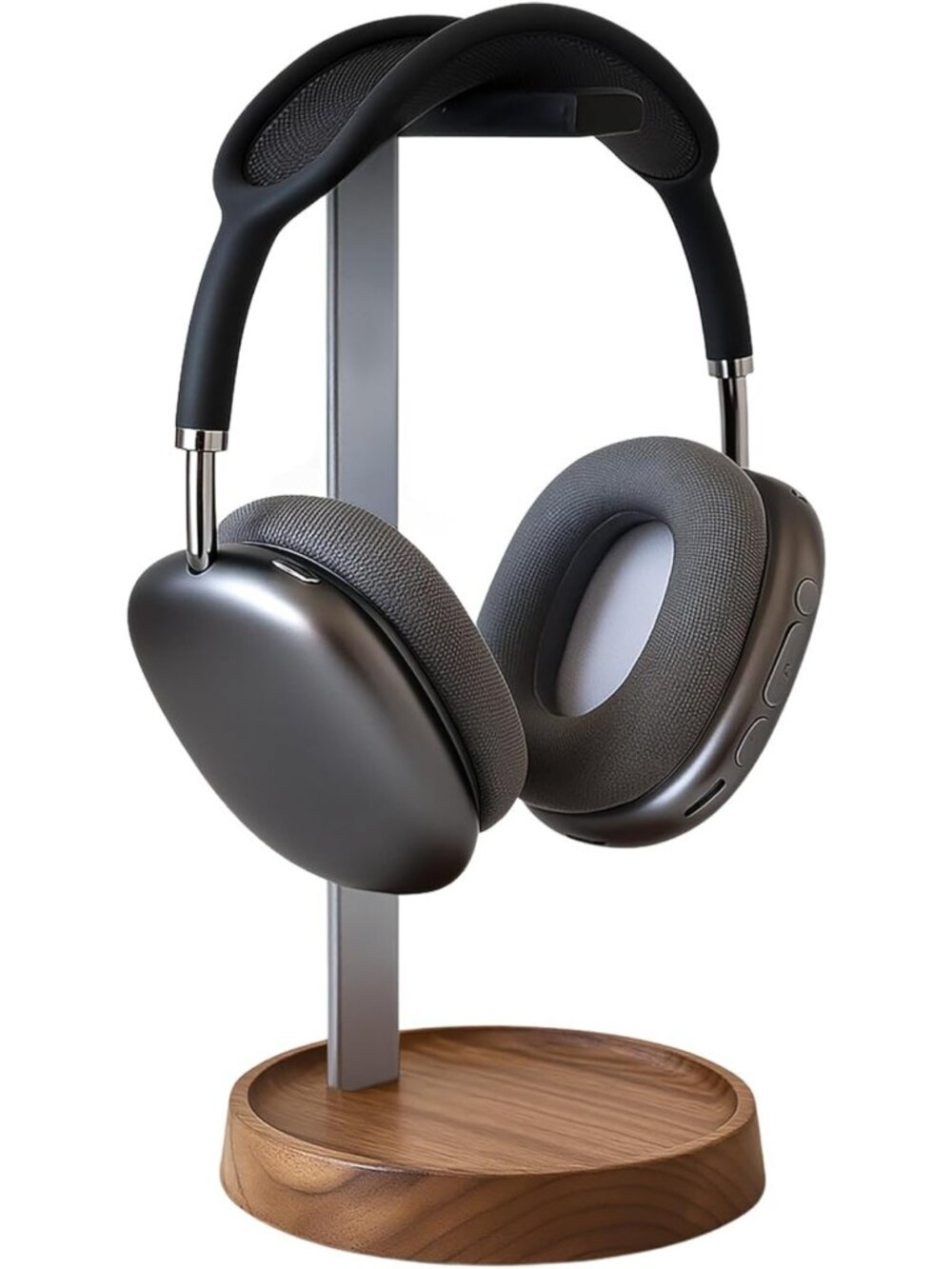 Stylish Walnut Headphone Stand with Storage Base - Universal Wood Desktop Holder
